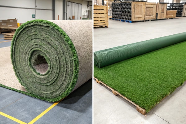 Artificial grass installation on sports field, using sand infill for playground construction