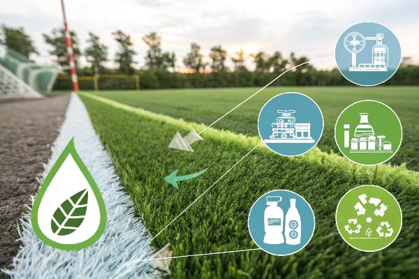 Artificial grass installation on sports field, using sand infill for playground construction