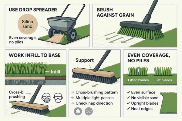 Applying Infill and Grooming Artificial Grass