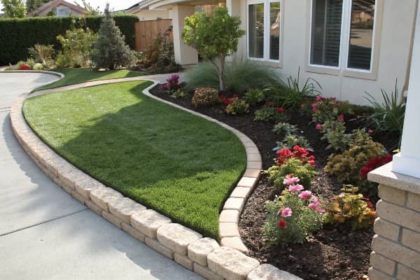 Landscaping with artificial turf and real plants