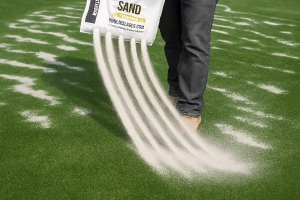 Applying sand infill to an artificial grass lawn