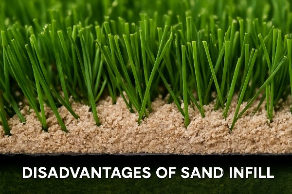Close-up of compacted sand infill in artificial grass