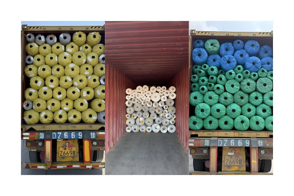 short artificial turf rolls filling gaps in container