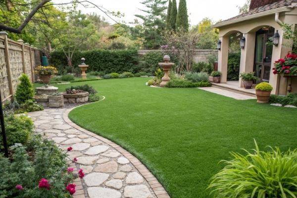 A beautiful garden with high-quality artificial grass