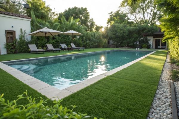Can artificial turf be laid in swimming pool areas?