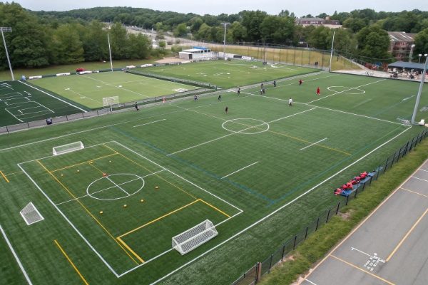 Different sized mini football fields for 3v3, 5v5, and 7v7 games