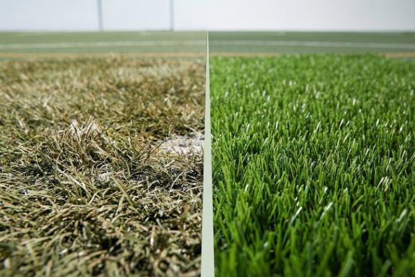 faded artificial grass comparison