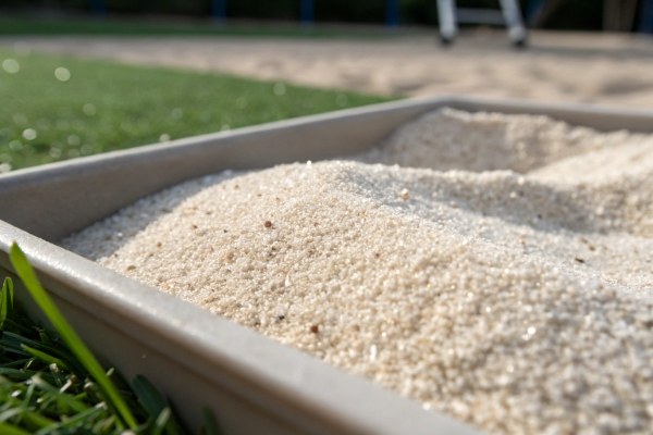 Close-up shot of clean, rounded silica sand turf infill