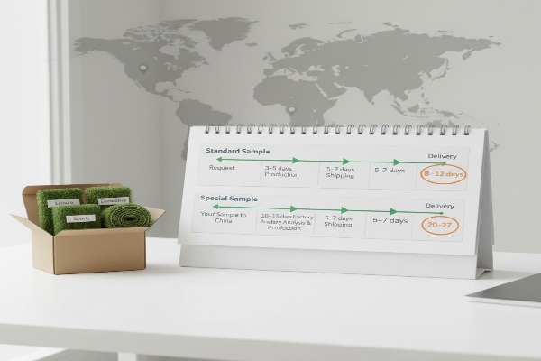 A calendar highlighting the shipping timeline for an international package