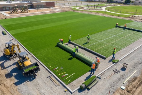 large artificial turf project installation site