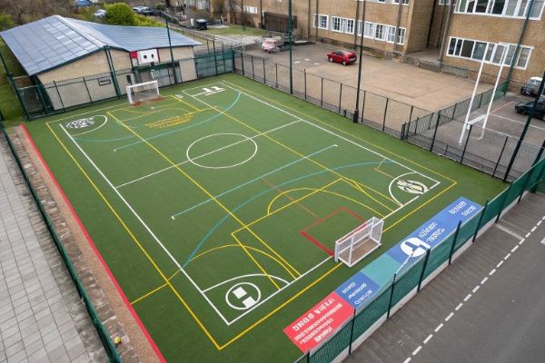 A diagram showing the layout of a MUGA pitch