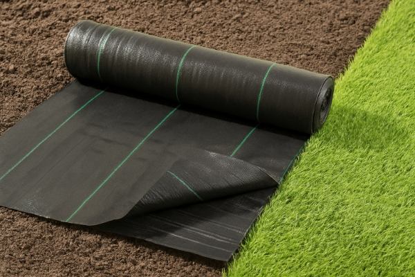 A roll of weed barrier fabric for artificial grass