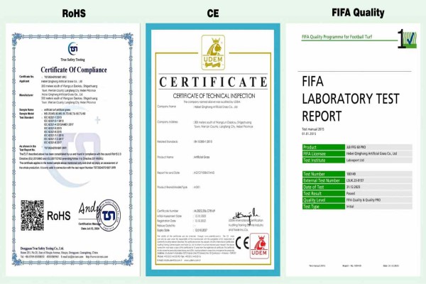Document showing ISO and FIFA certifications