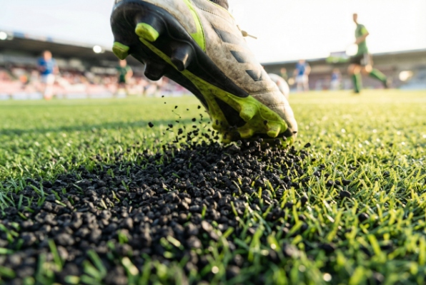 black rubber granule infill on sports field