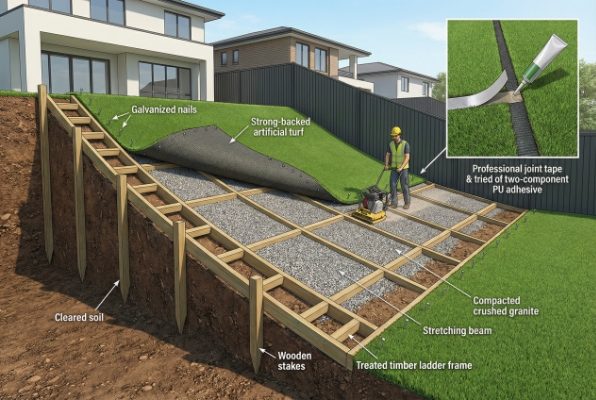 Step by step guide for fixing artificial grass on uneven ground