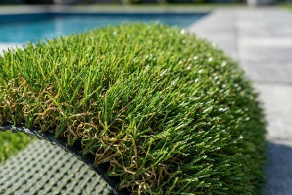 Close up of soft diamond shaped artificial grass fibers