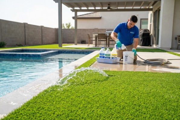 maintenance of artificial turf near swimming pool