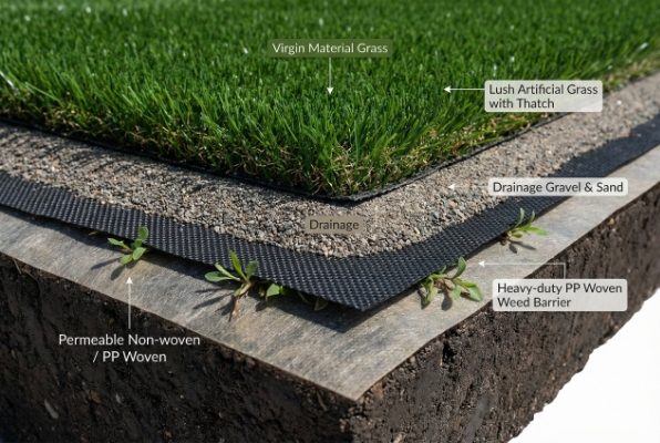 weed barrier under artificial grass installation