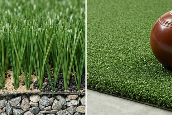 Close up of curled fiber texture on bowling turf