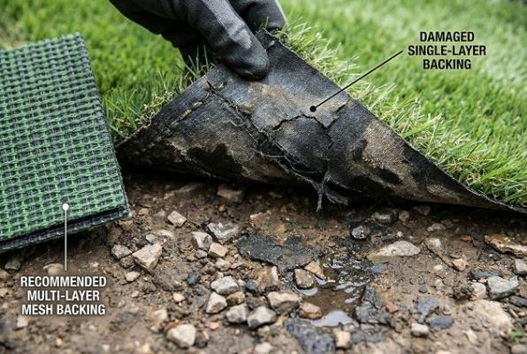 Damaged turf backing