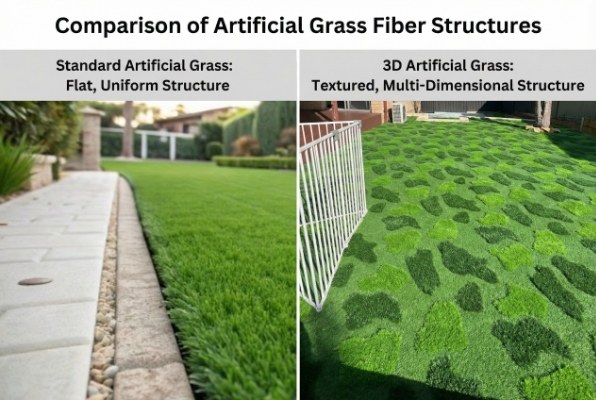 comparison of standard and 3D artificial grass fibers