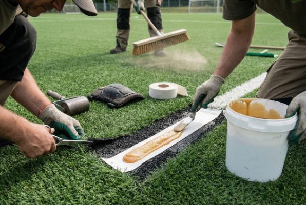repairing artificial turf with glue and tape