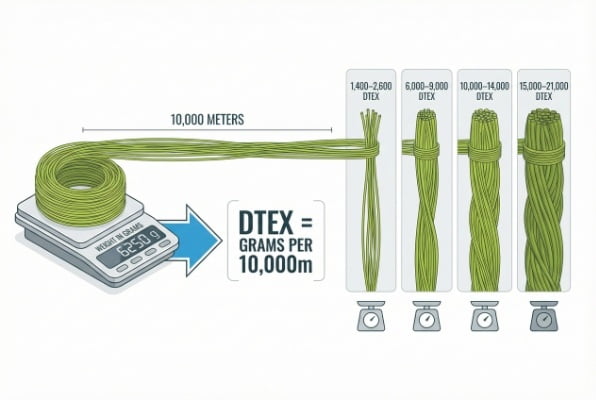 diagram showing 10,000 meters of yarn on a scale