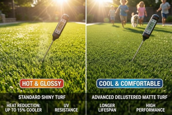 thermometer showing temperature difference on turf surfaces