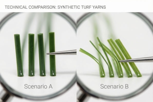 comparison of thick vs thin artificial grass fibers under microscope