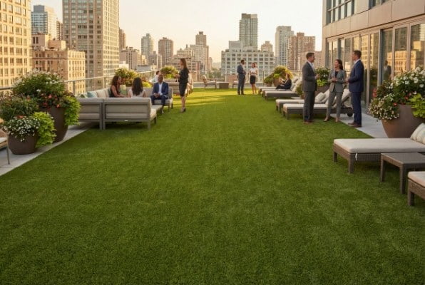 Commercial rooftop artificial turf