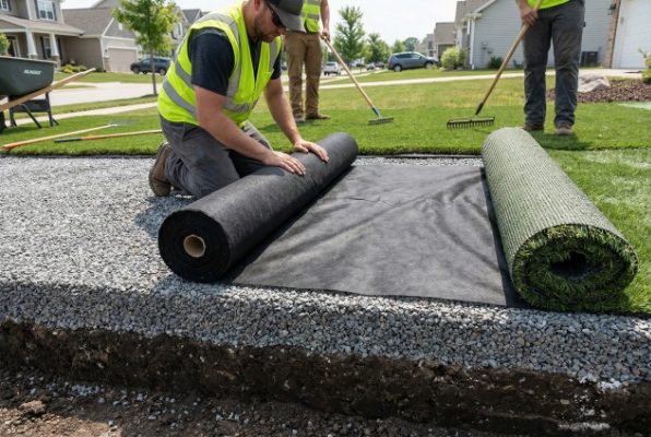 installing weed barrier for artificial grass