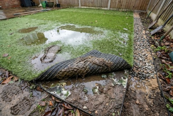 water pooling on artificial grass