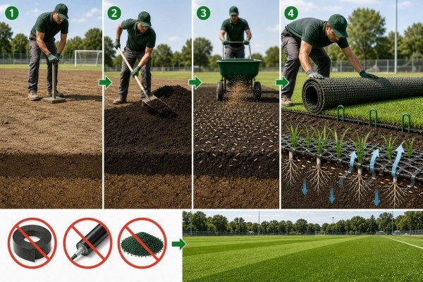 Proper installation of grow-through hybrid turf