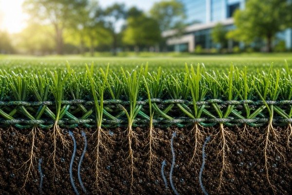 woven hybrid turf moisture retention and micro climate regulation