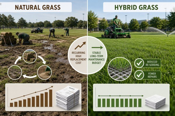 difference in maintenance costs between hybrid grass and natural grass