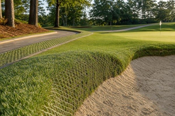 Hybrid grass stabilizing golf course bunker edges and slopes