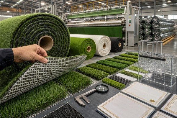 B2B wholesale woven hybrid artificial grass rolls in factory