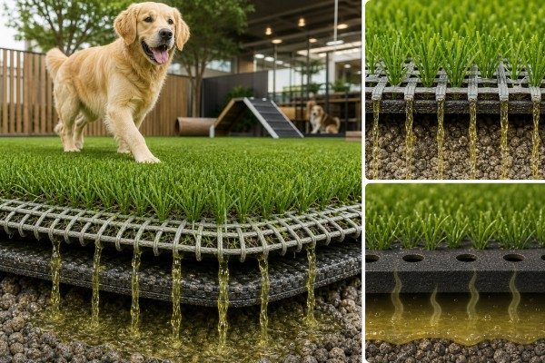 Instant water flow test on hybrid pet turf
